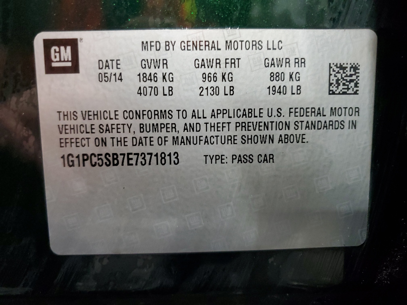 1G1PC5SB7E7371813 2014 Chevrolet Cruze Lt
