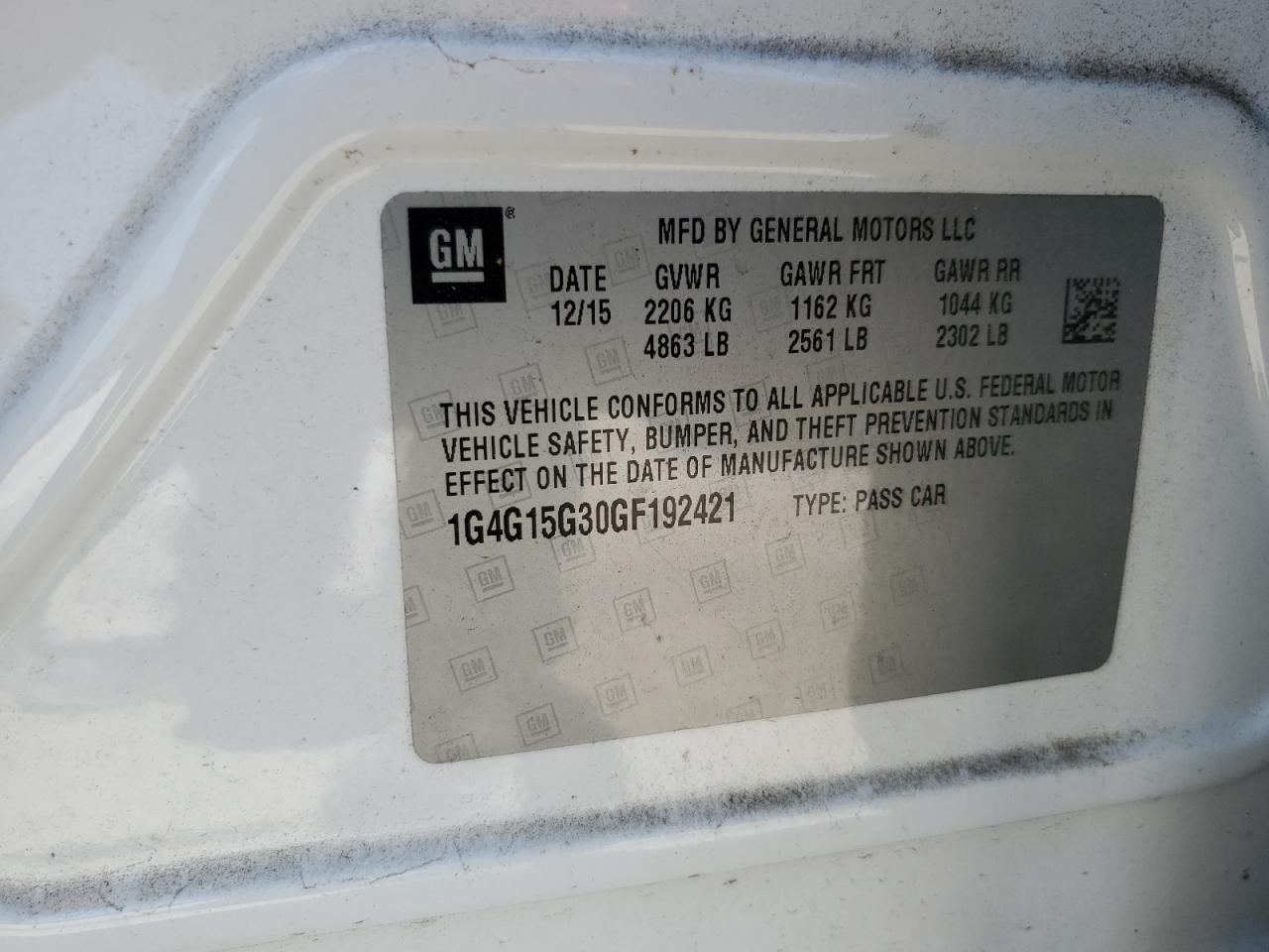 2016 Buick Lacrosse 1Sv VIN: 1G4G15G30GF192421 Lot: 58609784