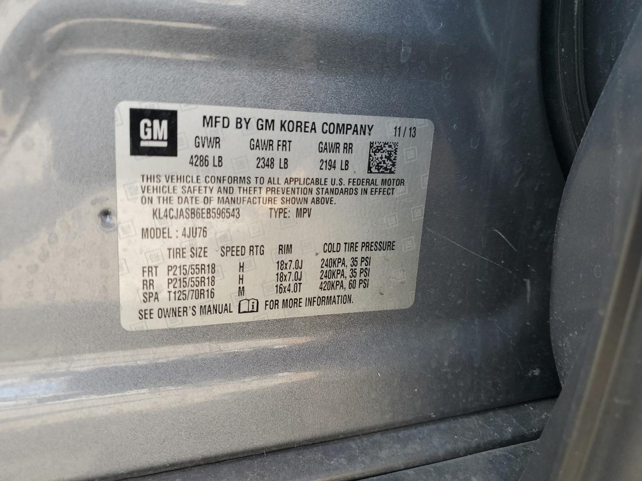 2014 Buick Encore VIN: KL4CJASB6EB596543 Lot: 59169974