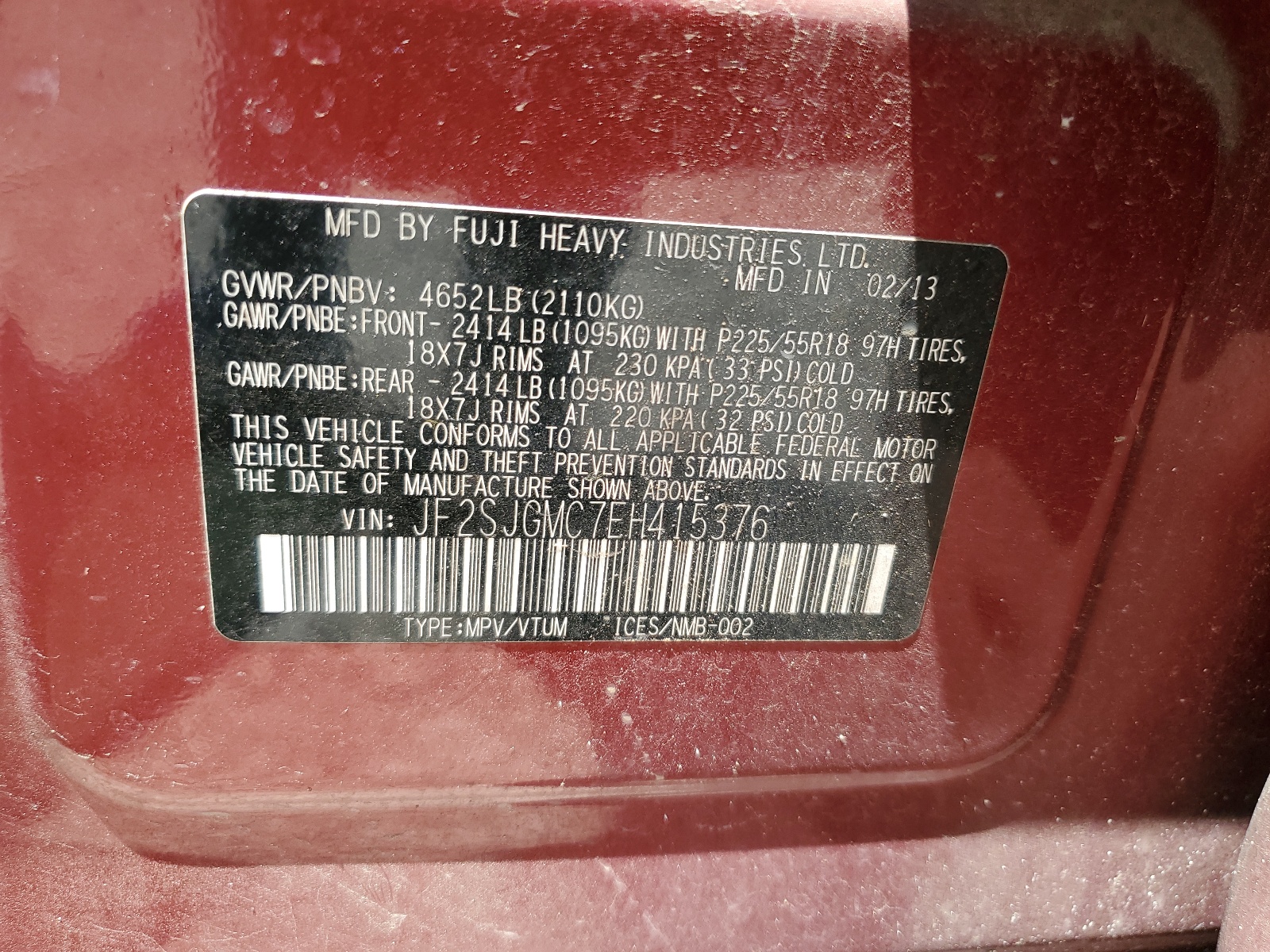 2014 Subaru Forester 2.0Xt Touring vin: JF2SJGMC7EH415376