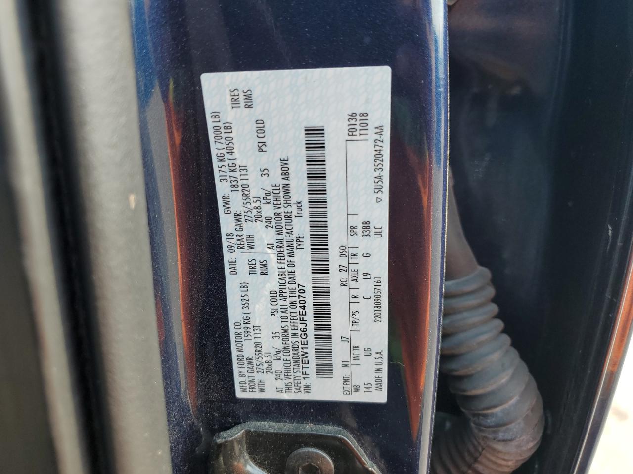 2018 Ford F150 Supercrew VIN: 1FTEW1EG6JFE40707 Lot: 58624974