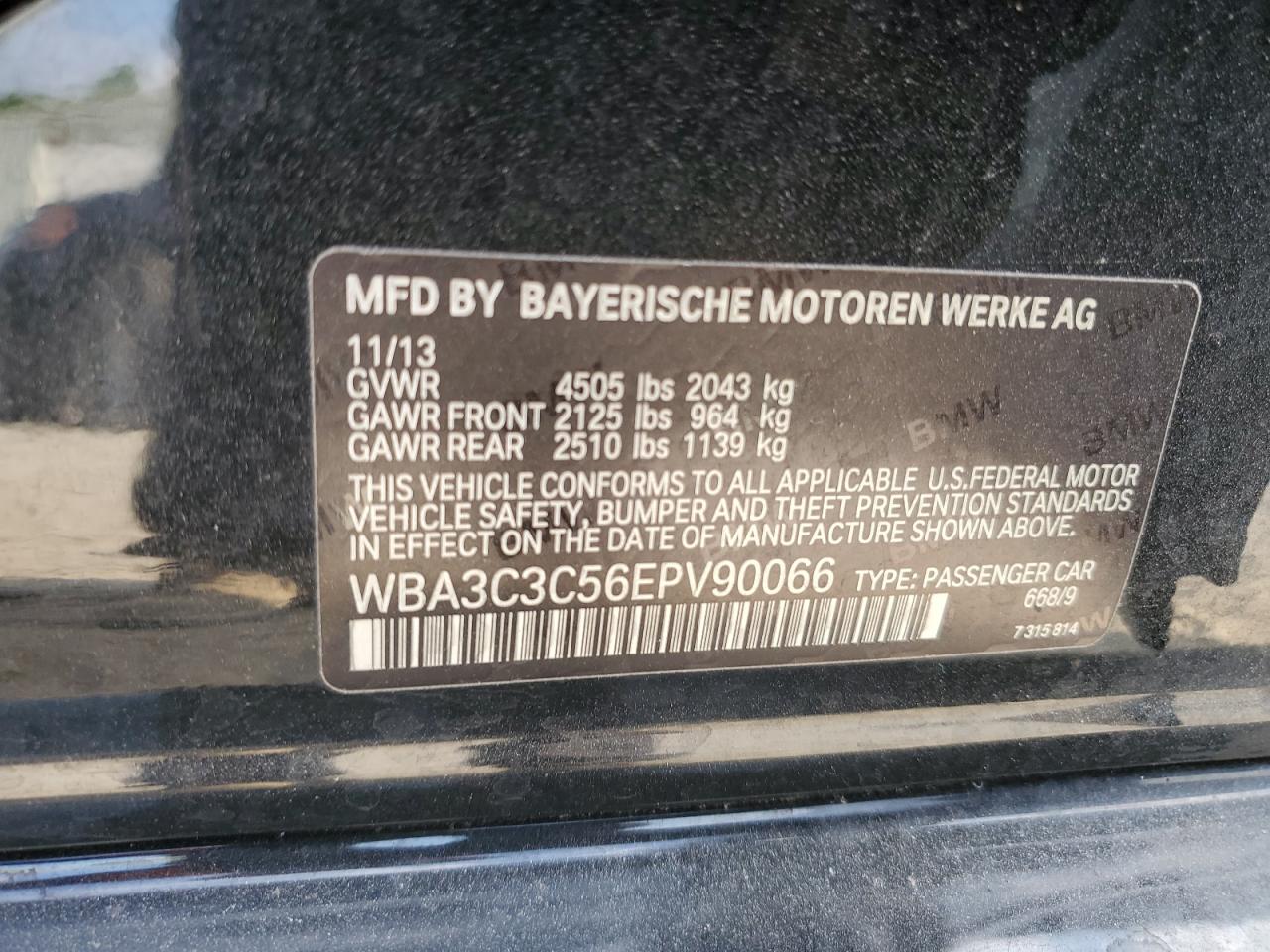 2014 BMW 320 I xDrive VIN: WBA3C3C56EPV90066 Lot: 58896854