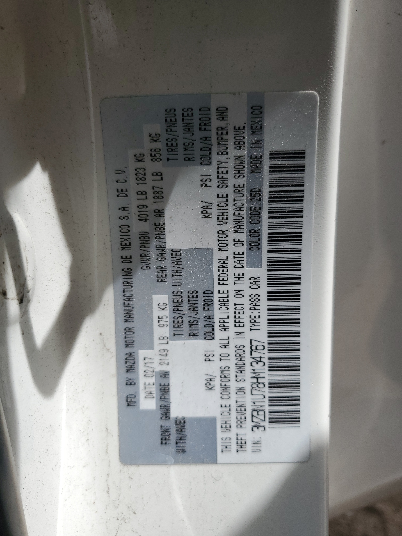 3MZBN1U78HM134767 2017 Mazda 3 Sport