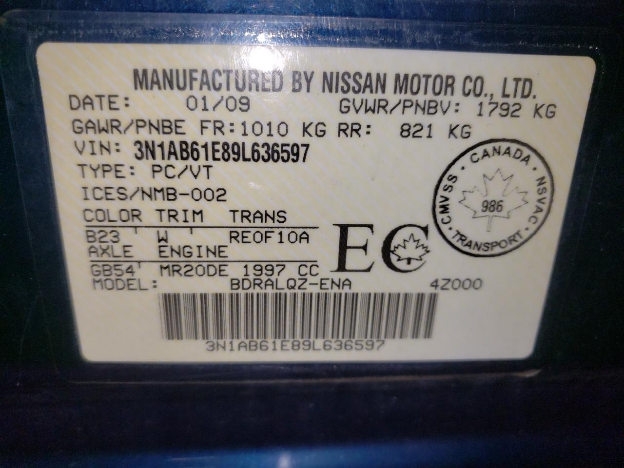 3N1AB61E89L636597 2009 Nissan Sentra 2.0