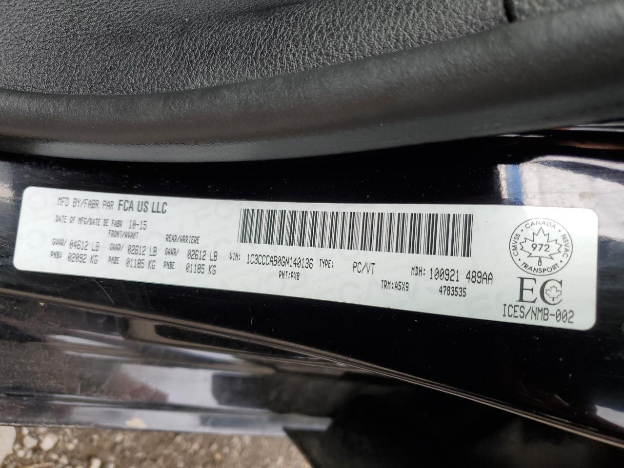 2016 Chrysler 200 Limited VIN: 1C3CCCAB0GN140136 Lot: 60614034