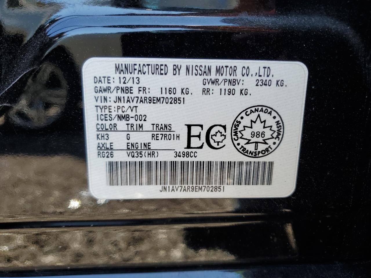 2014 Infiniti Q50 Hybrid Premium VIN: JN1AV7AR9EM702851 Lot: 62031665