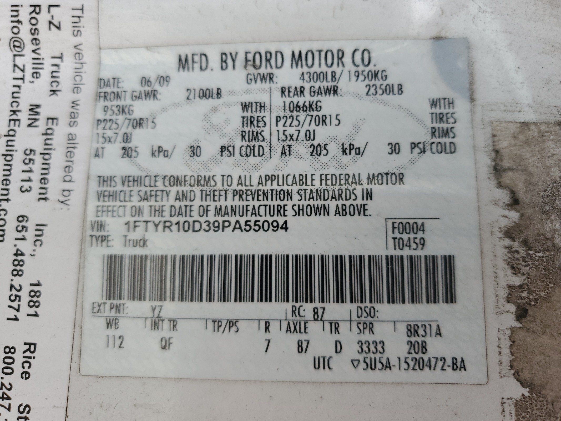 1FTYR10D39PA55094 2009 Ford Ranger