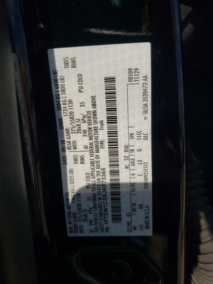 2018 Ford F150 Supercrew VIN: 1FTEW1C5XJKF73365 Lot: 61079444