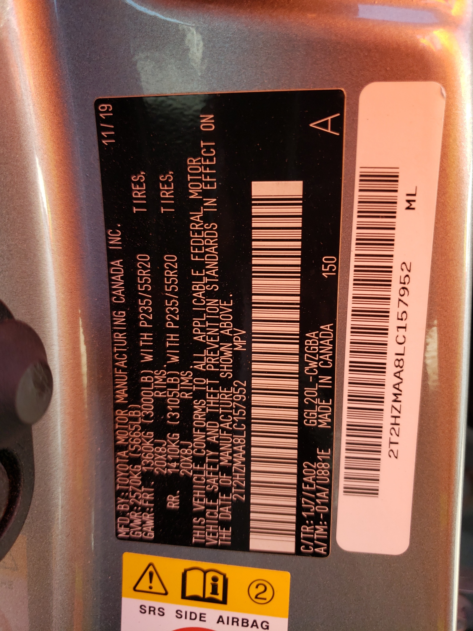 2T2HZMAA8LC157952 2020 Lexus Rx 350