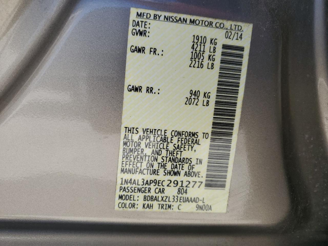 1N4AL3AP9EC291277 2014 Nissan Altima 2.5