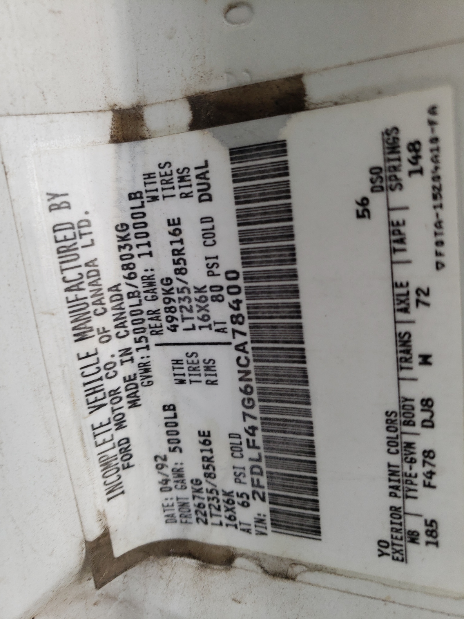 2FDLF47G6NCA78400 1992 Ford F Super Duty