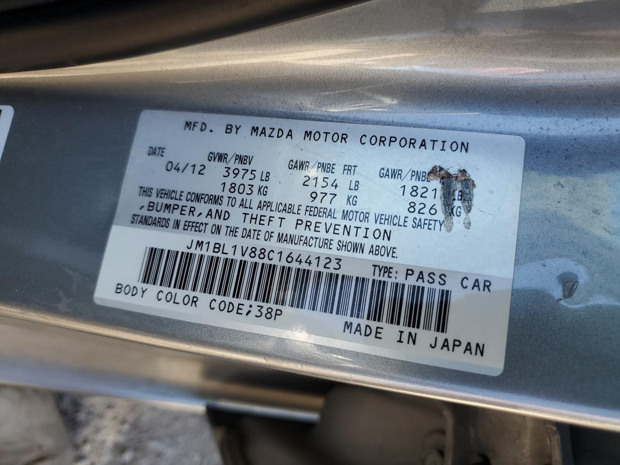 2012 Mazda 3 I VIN: JM1BL1V88C1644123 Lot: 59591914