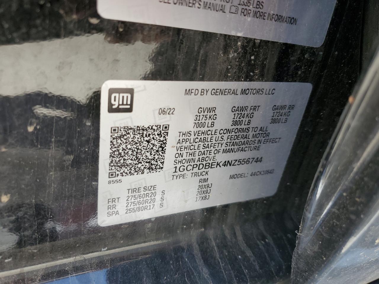 2022 Chevrolet Silverado K1500 Custom VIN: 1GCPDBEK4NZ556744 Lot: 58955474