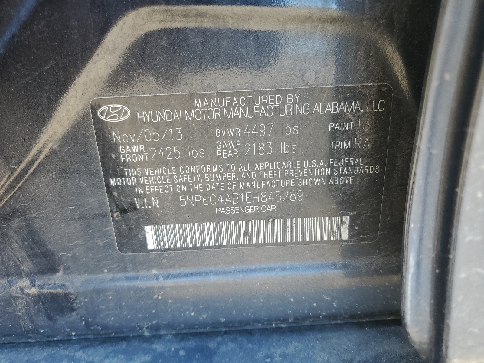 5NPEC4AB1EH845289 2014 Hyundai Sonata Se