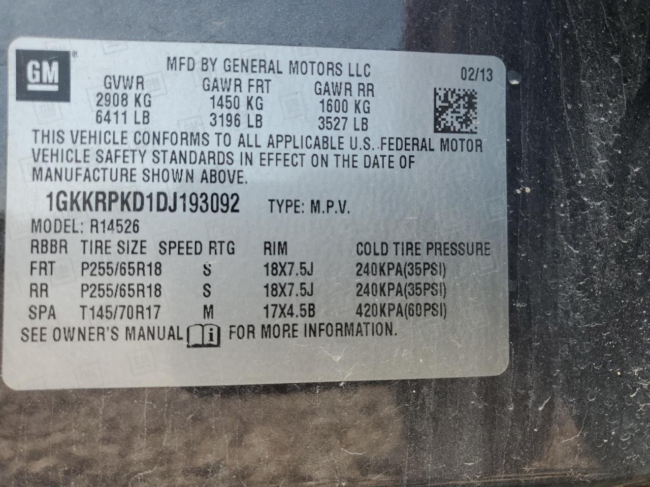 2013 GMC Acadia Sle VIN: 1GKKRPKD1DJ193092 Lot: 58851334