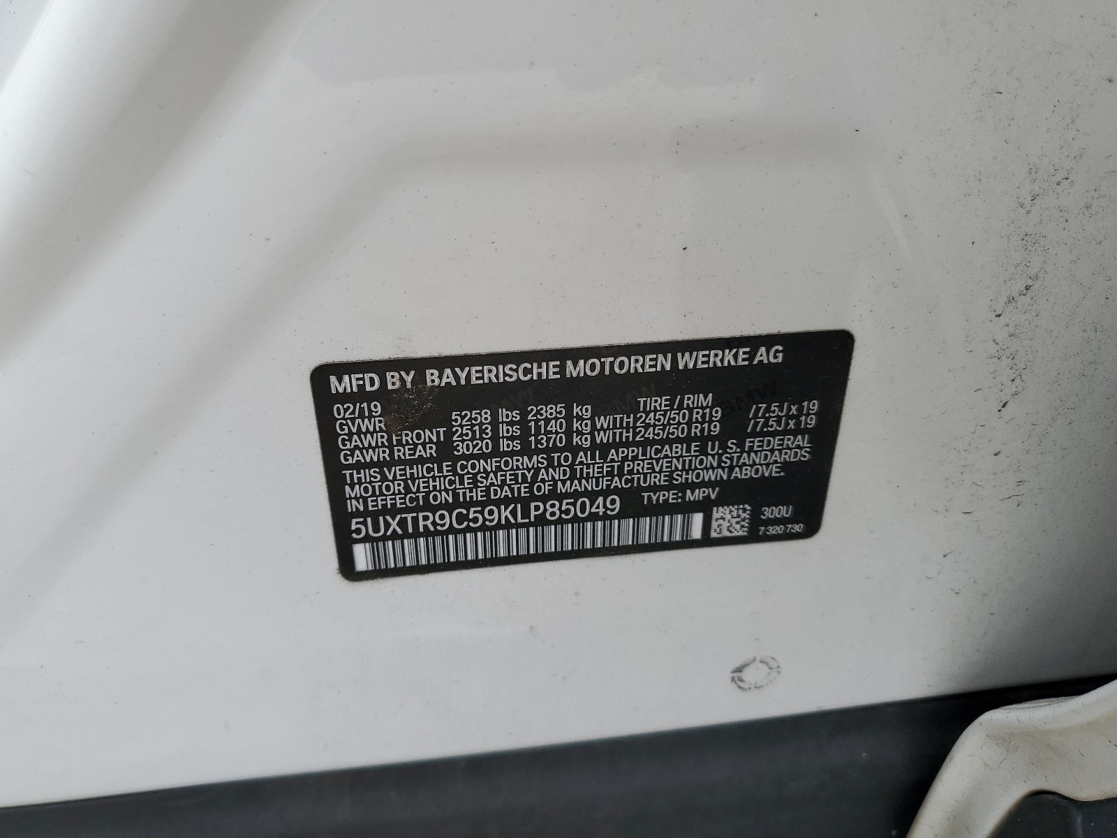 5UXTR9C59KLP85049 2019 BMW X3 xDrive30I