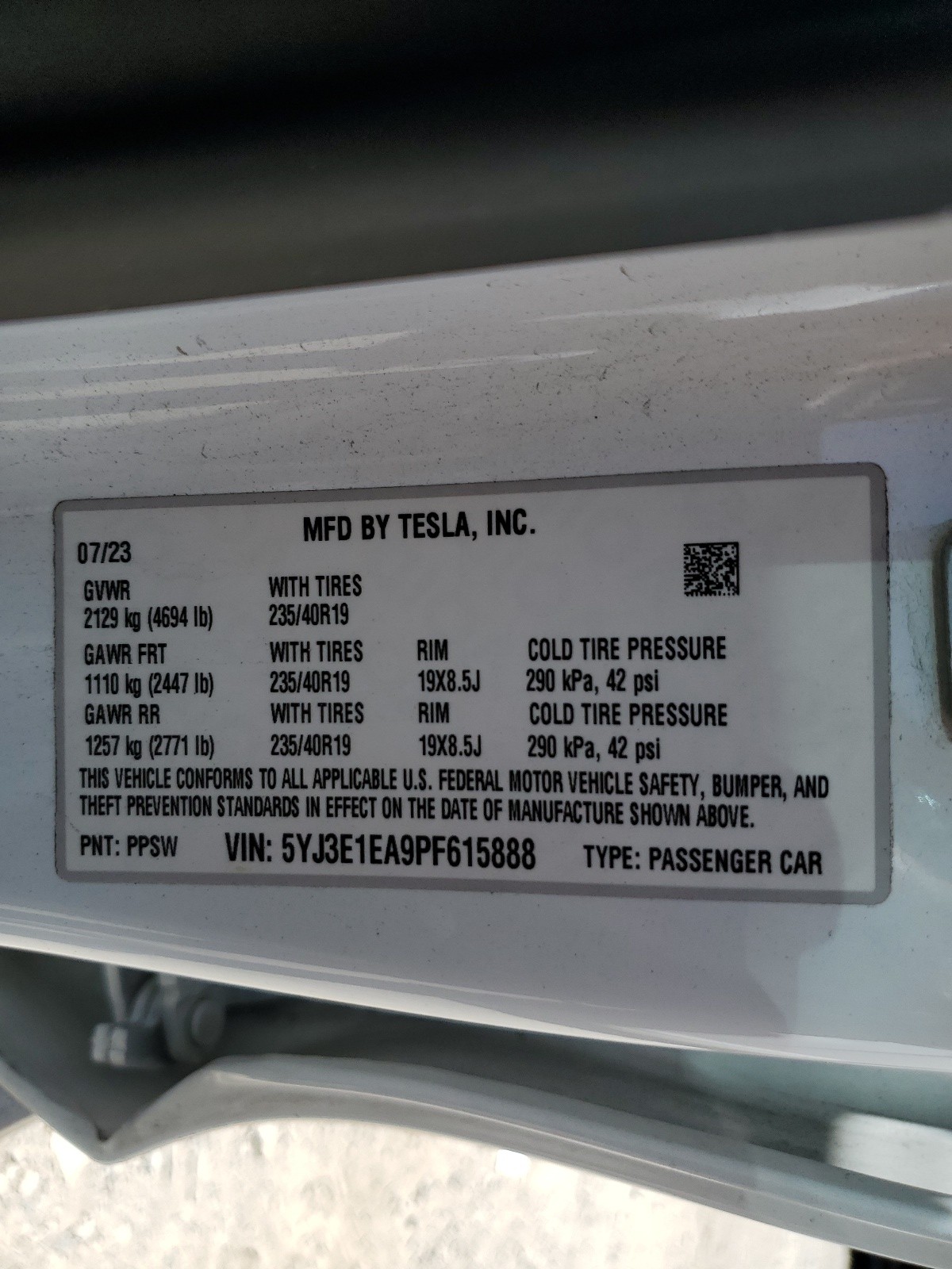 5YJ3E1EA9PF615888 2023 Tesla Model 3