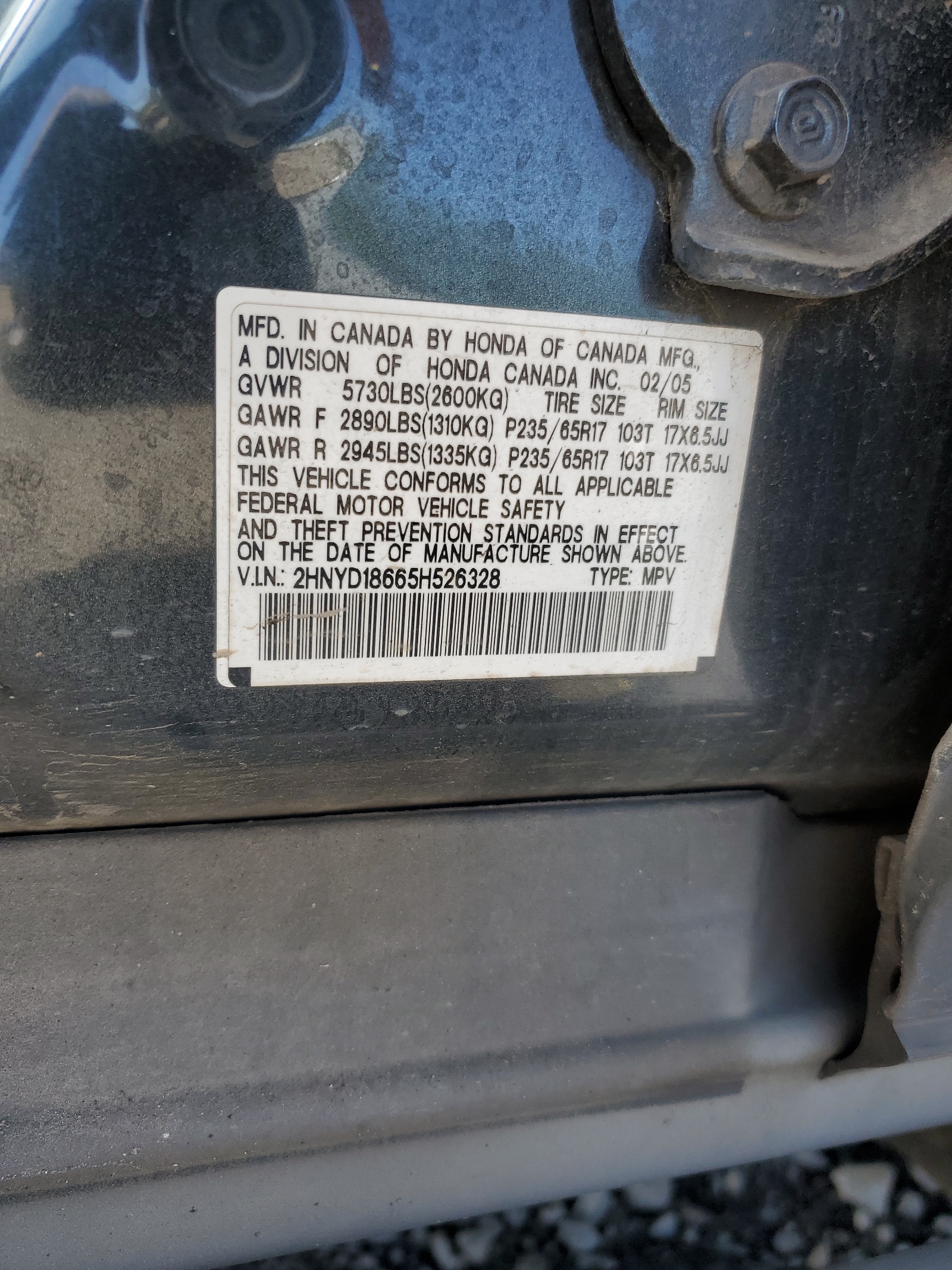 2HNYD18665H526328 2005 Acura Mdx Touring