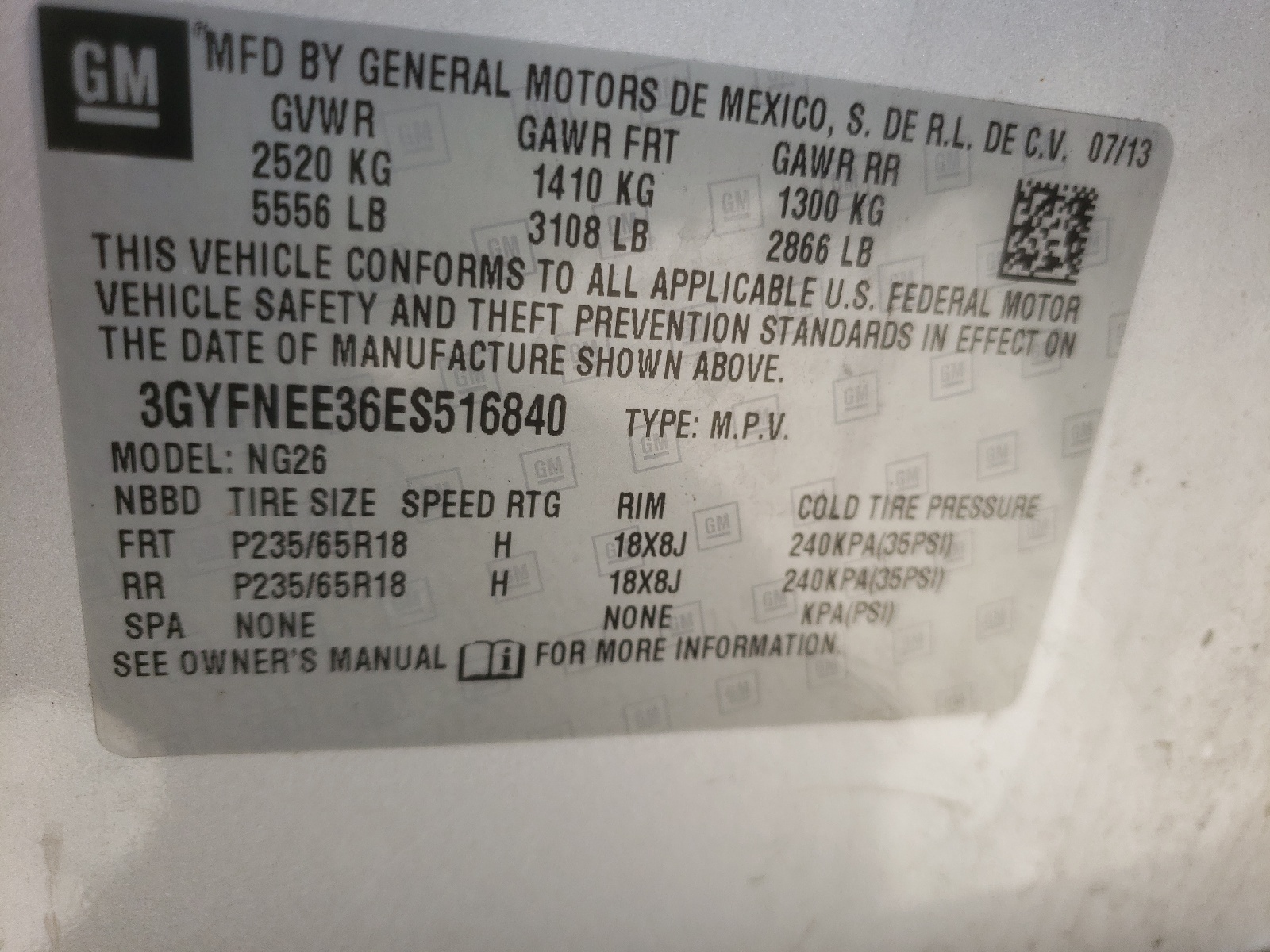 3GYFNEE36ES516840 2014 Cadillac Srx Luxury Collection