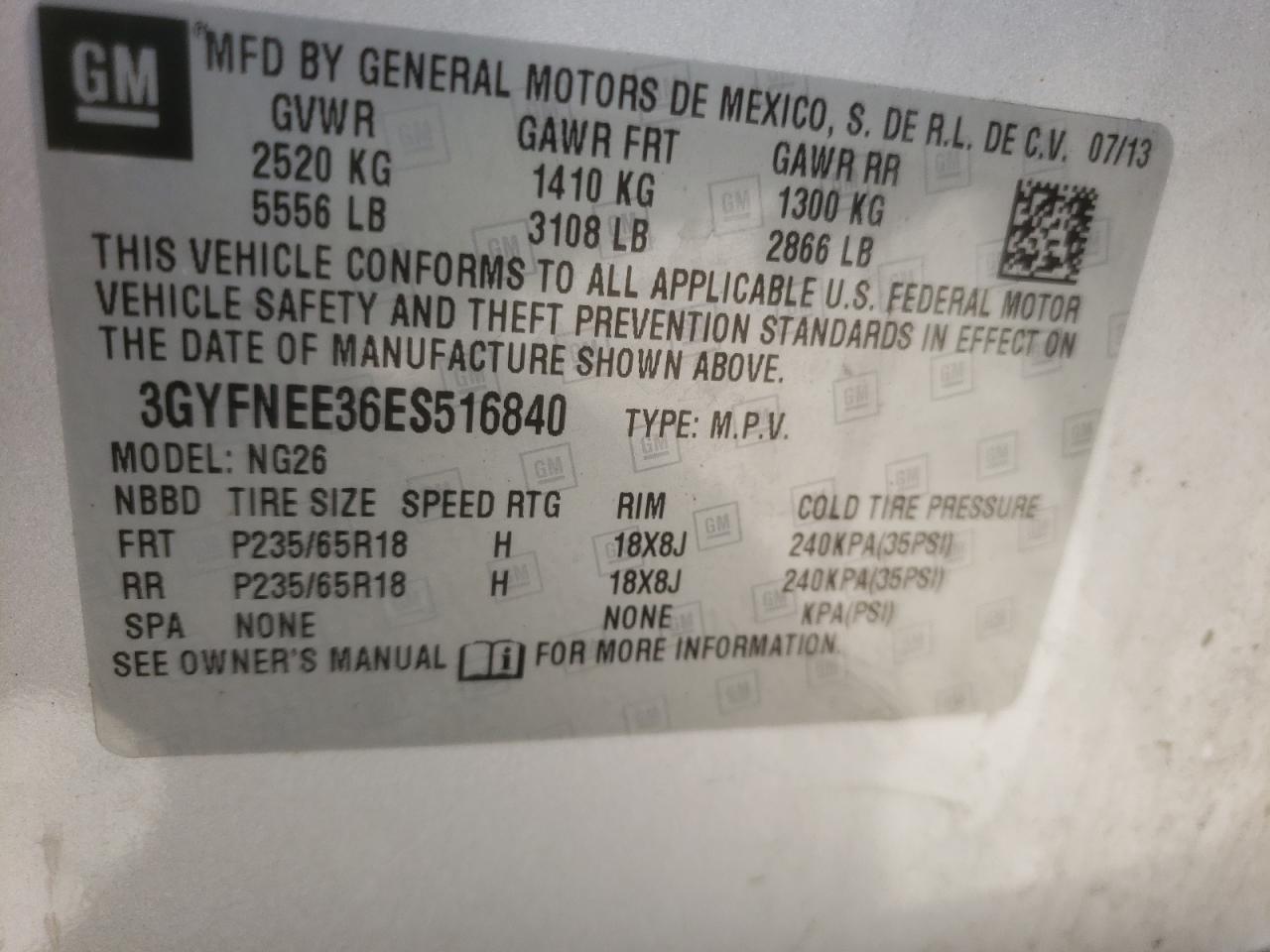 2014 Cadillac Srx Luxury Collection VIN: 3GYFNEE36ES516840 Lot: 60277134