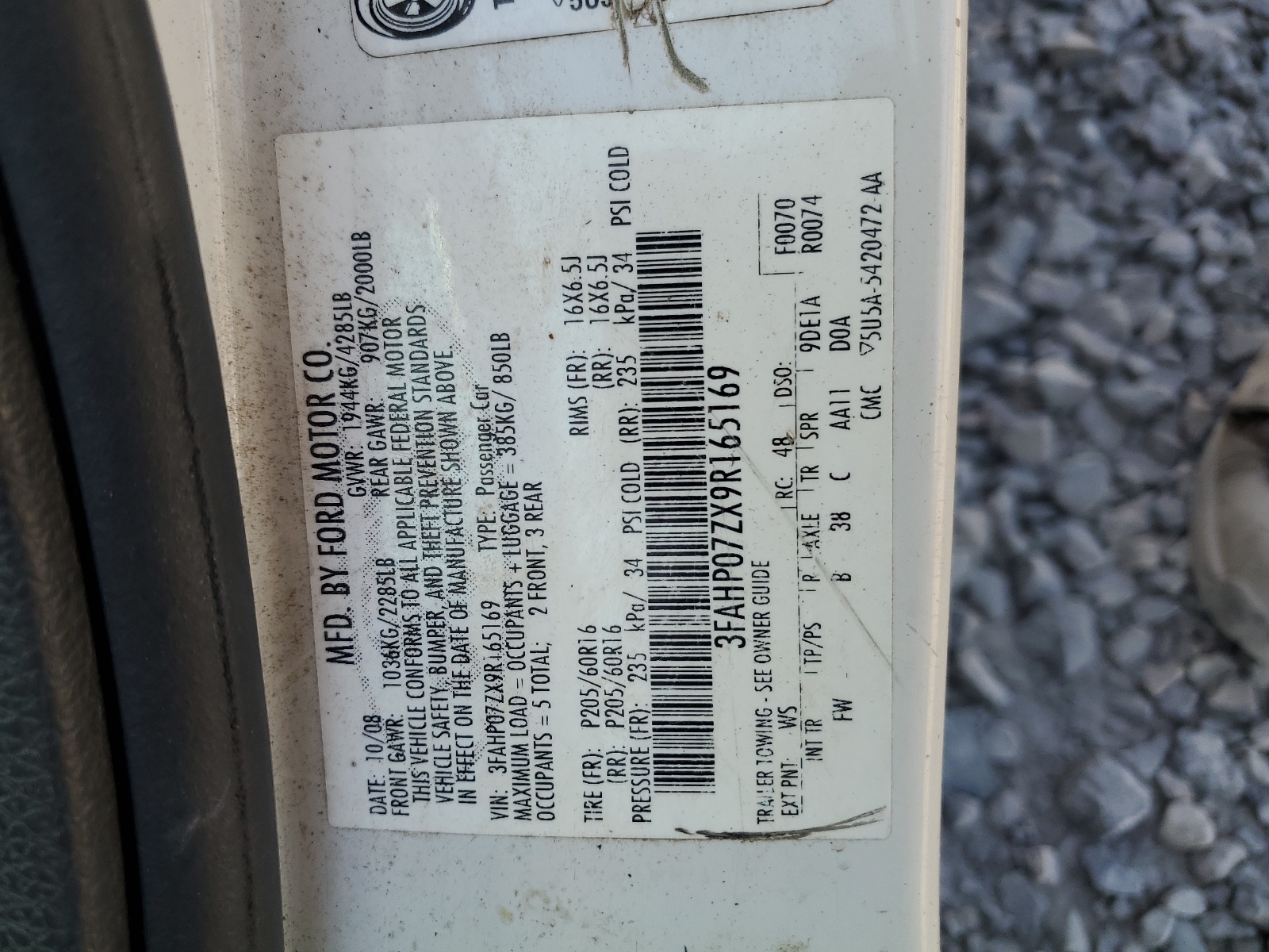 3FAHP07ZX9R165169 2009 Ford Fusion Se