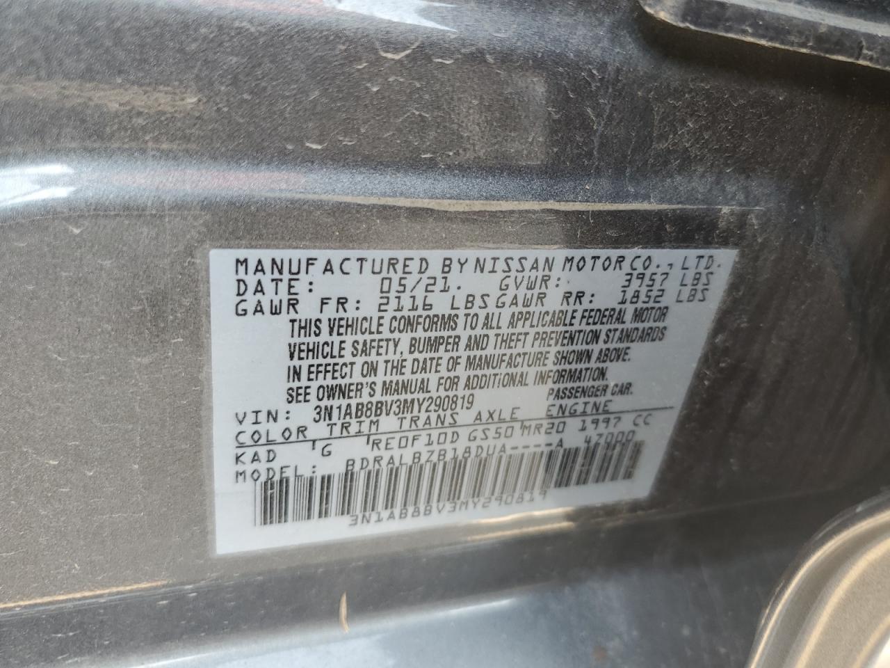 2021 Nissan Sentra S VIN: 3N1AB8BV3MY290819 Lot: 58565534