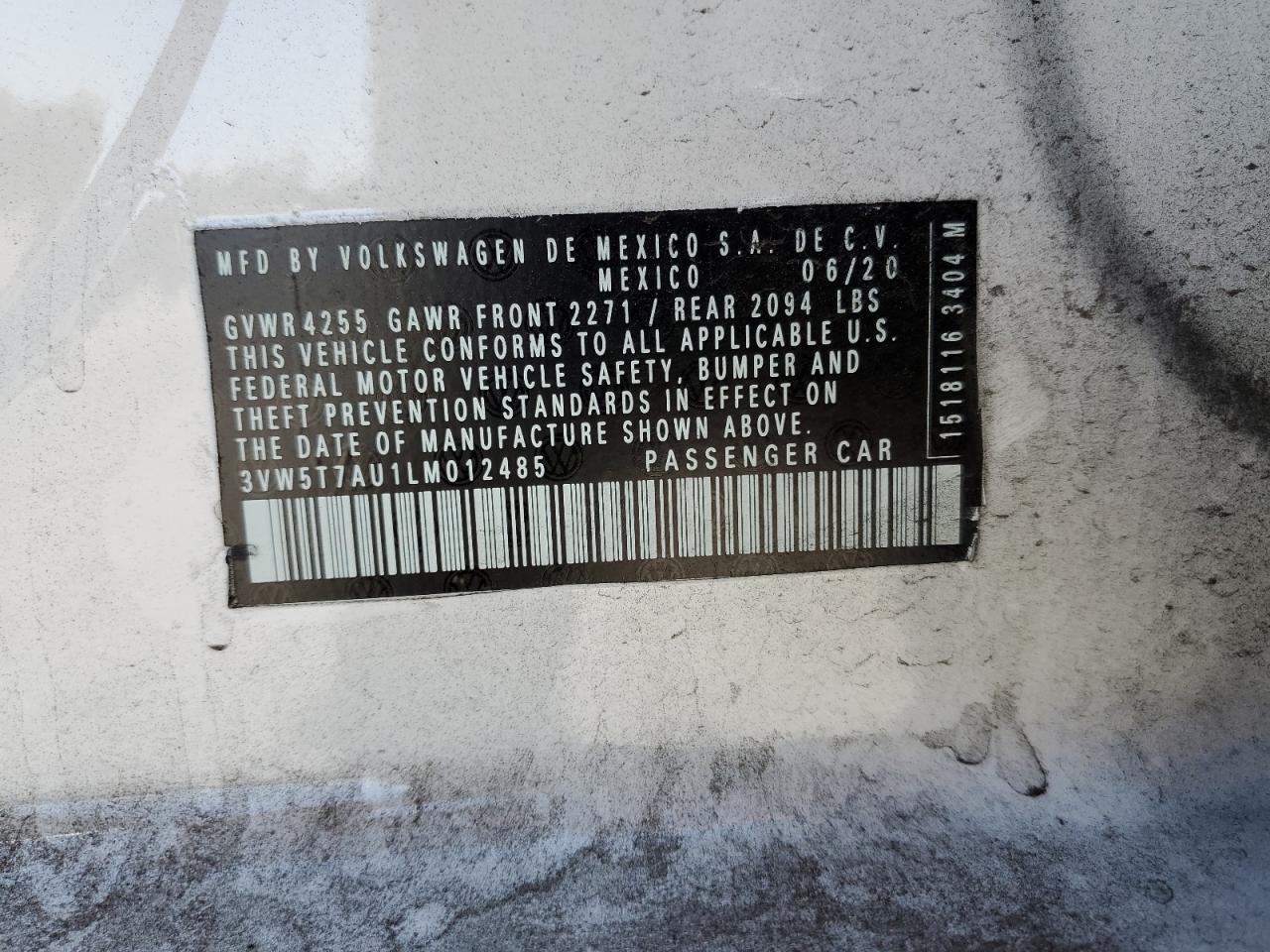 2020 Volkswagen Gti S VIN: 3VW5T7AU1LM012485 Lot: 59569384