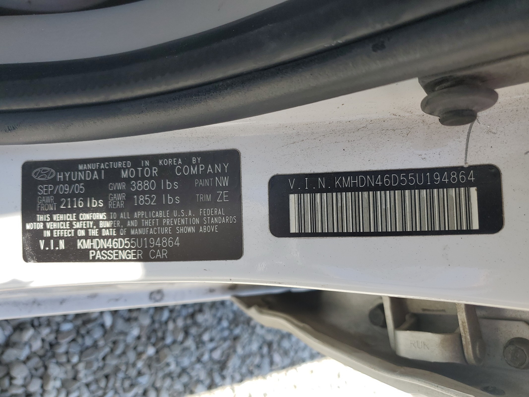 KMHDN46D55U194864 2005 Hyundai Elantra Gls