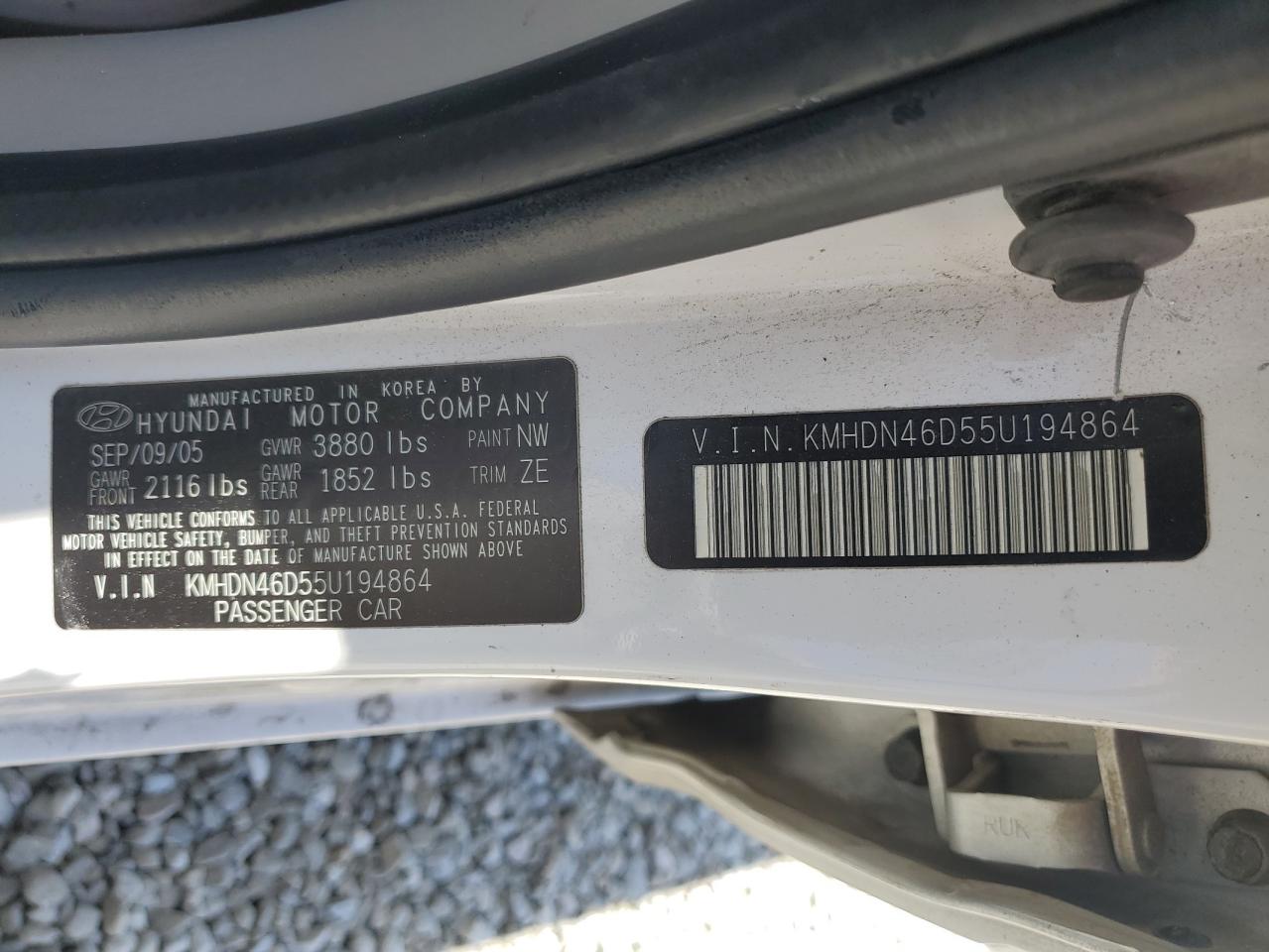 2005 Hyundai Elantra Gls VIN: KMHDN46D55U194864 Lot: 60290684