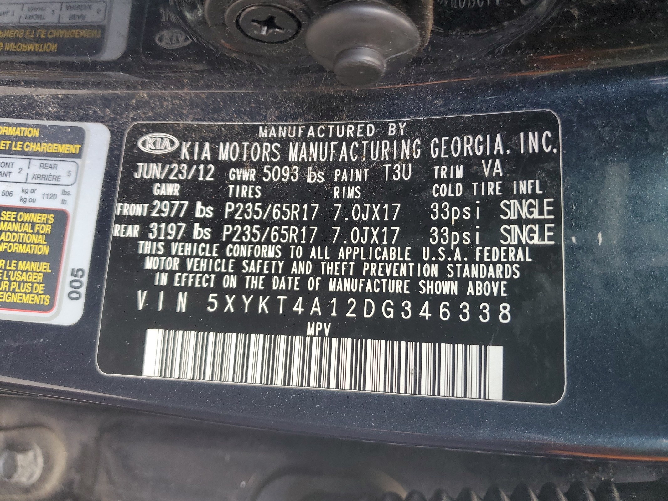 5XYKT4A12DG346338 2013 Kia Sorento Lx