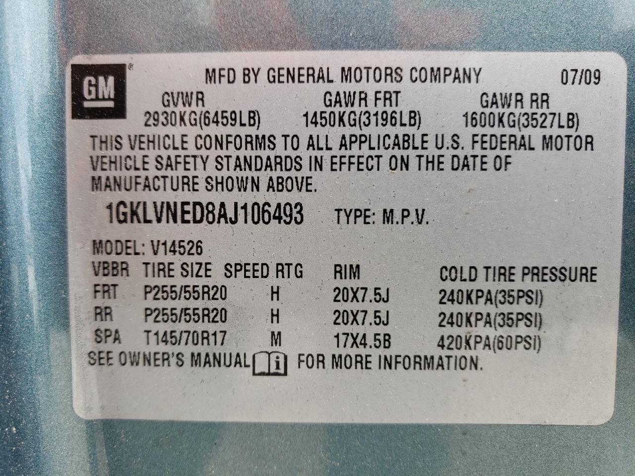 2010 GMC Acadia Slt-2 VIN: 1GKLVNED8AJ106493 Lot: 61158374