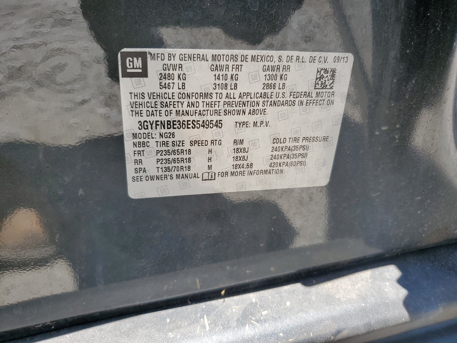 3GYFNBE36ES549545 2014 Cadillac Srx Luxury Collection