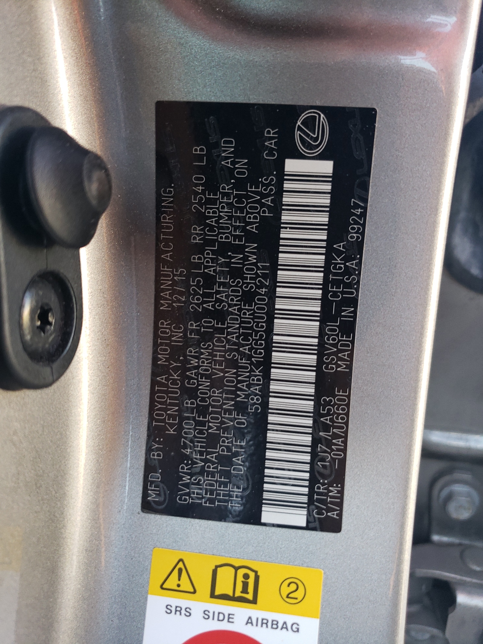 58ABK1GG5GU004211 2016 Lexus Es 350