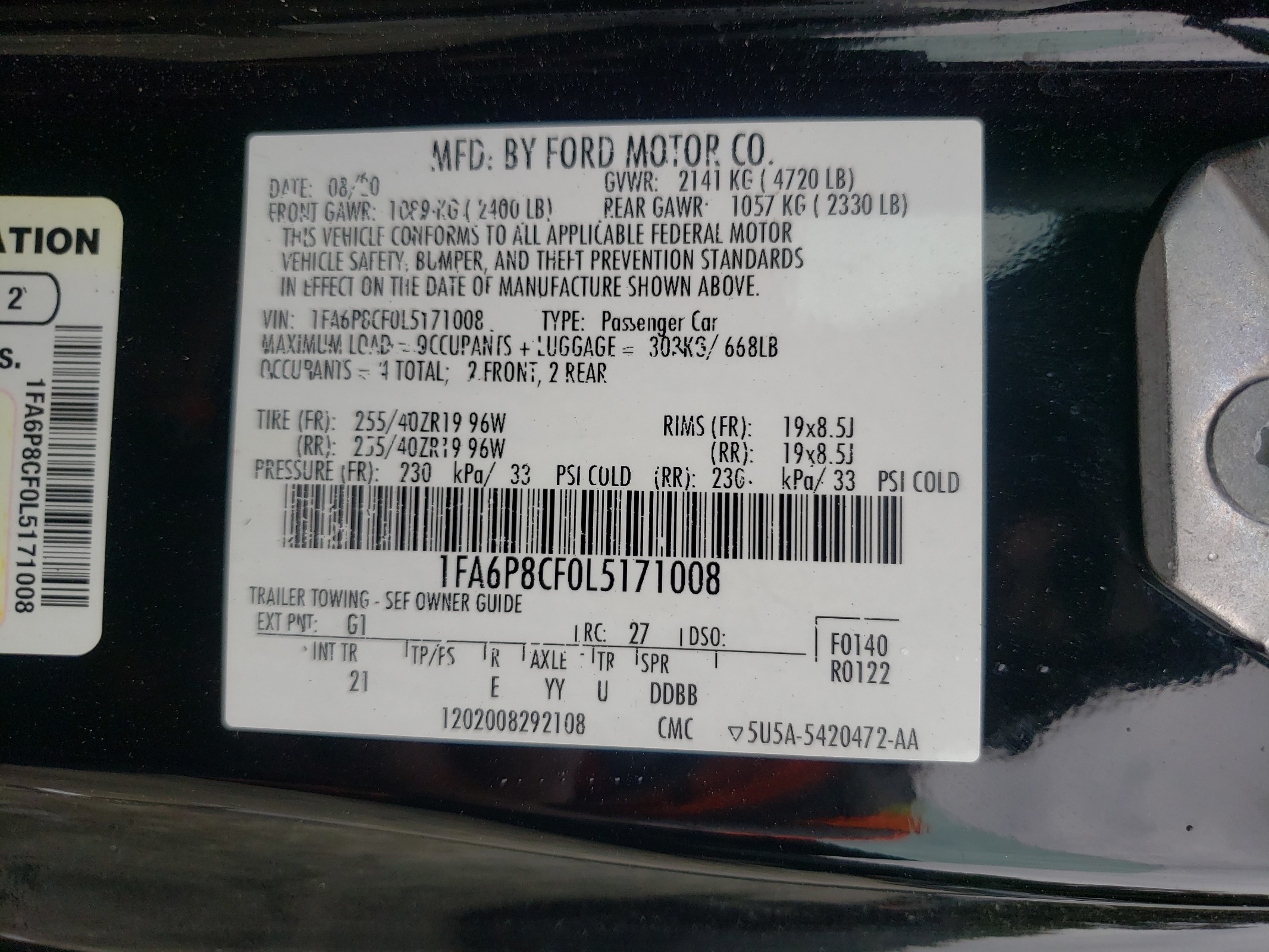 1FA6P8CF0L5171008 2020 Ford Mustang Gt