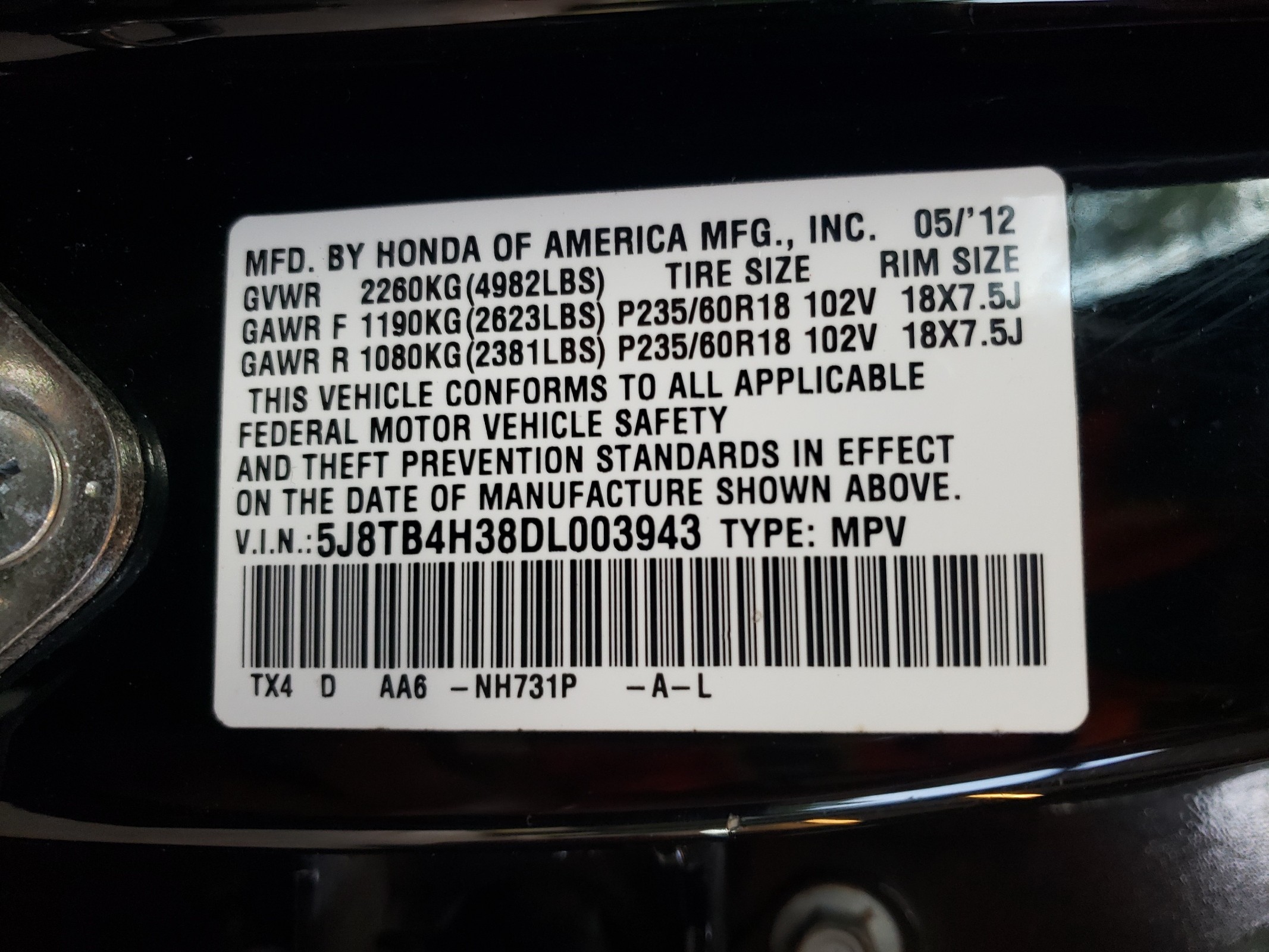 5J8TB4H38DL003943 2013 Acura Rdx