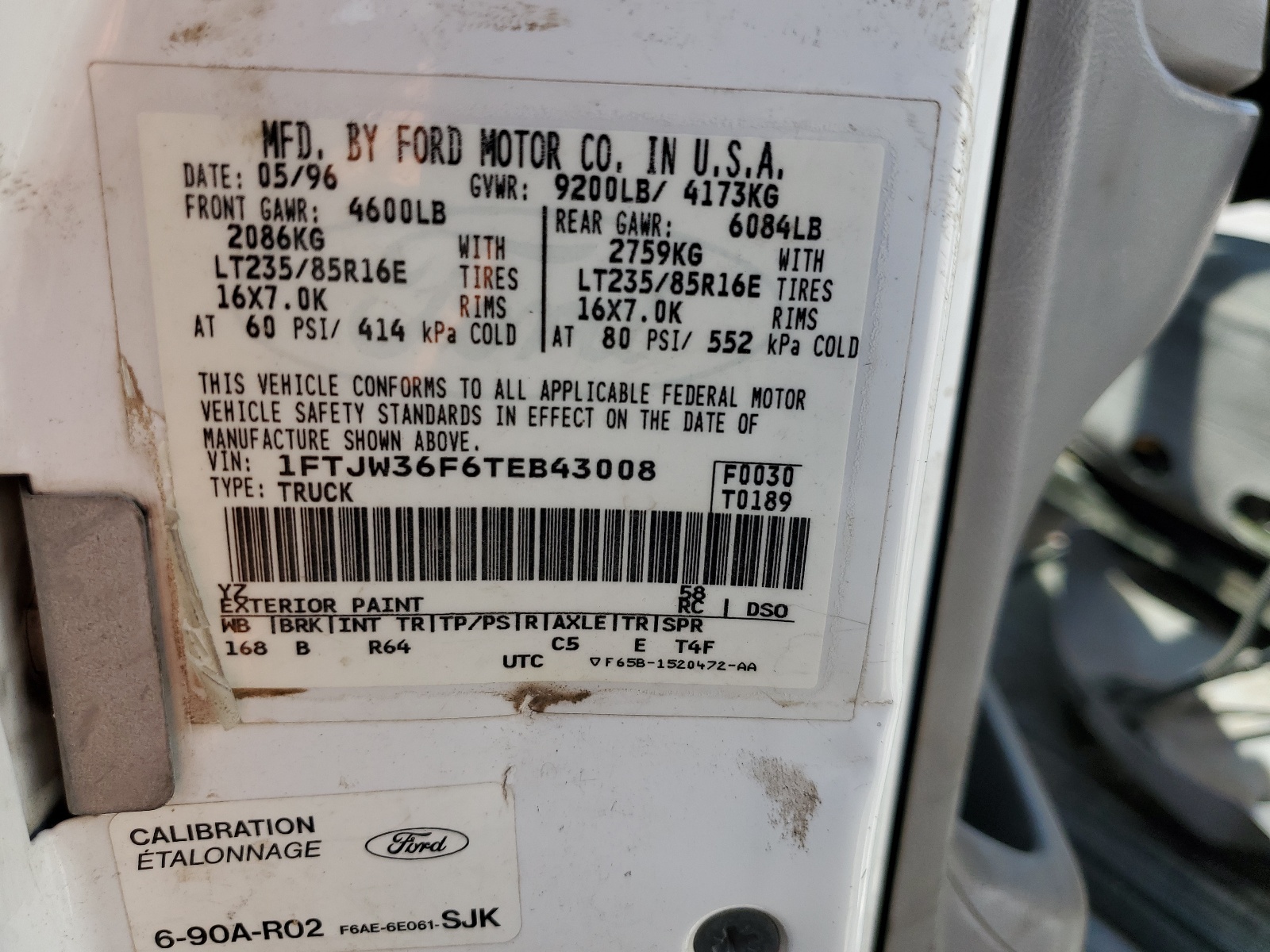 1FTJW36F6TEB43008 1996 Ford F350