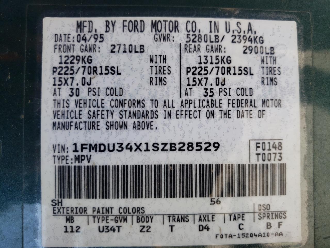 1995 Ford Explorer VIN: 1FMDU34X1SZB28529 Lot: 57934624