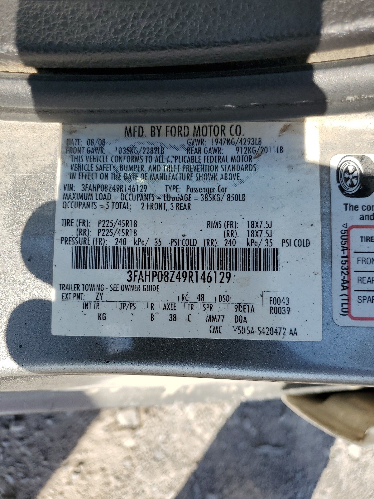 3FAHP08Z49R146129 2009 Ford Fusion Sel