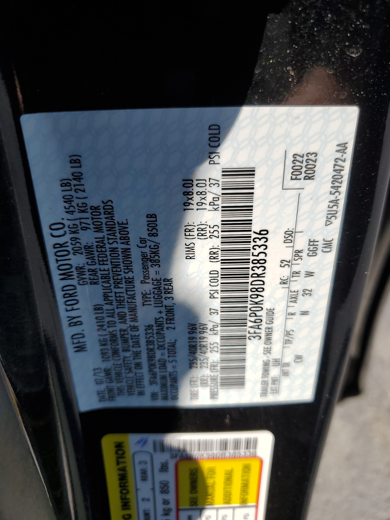 3FA6P0K98DR385336 2013 Ford Fusion Titanium