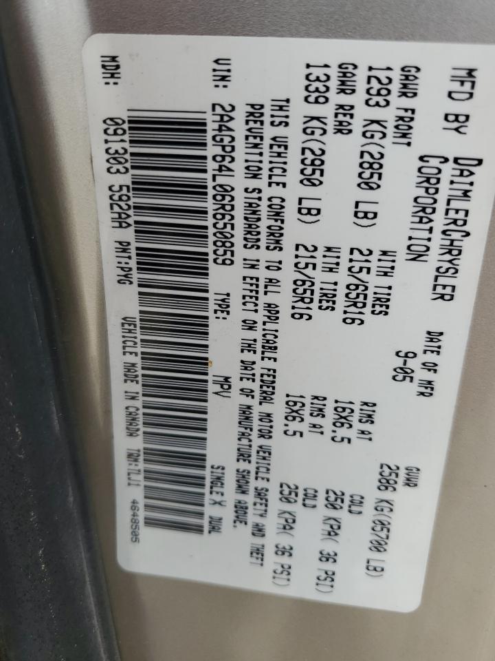 2006 Chrysler Town & Country Limited VIN: 2A4GP64L06R650859 Lot: 59892584