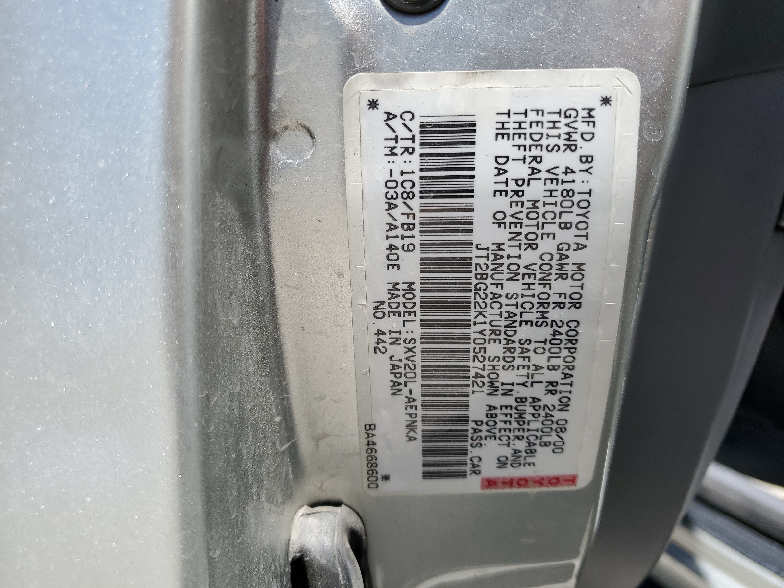 JT2BG22K1Y0527421 2000 Toyota Camry Ce