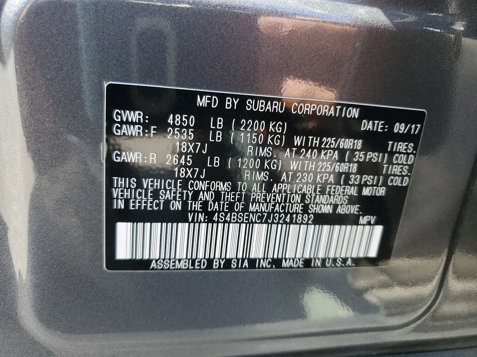 4S4BSENC7J3241892 2018 Subaru Outback 3.6R Limited