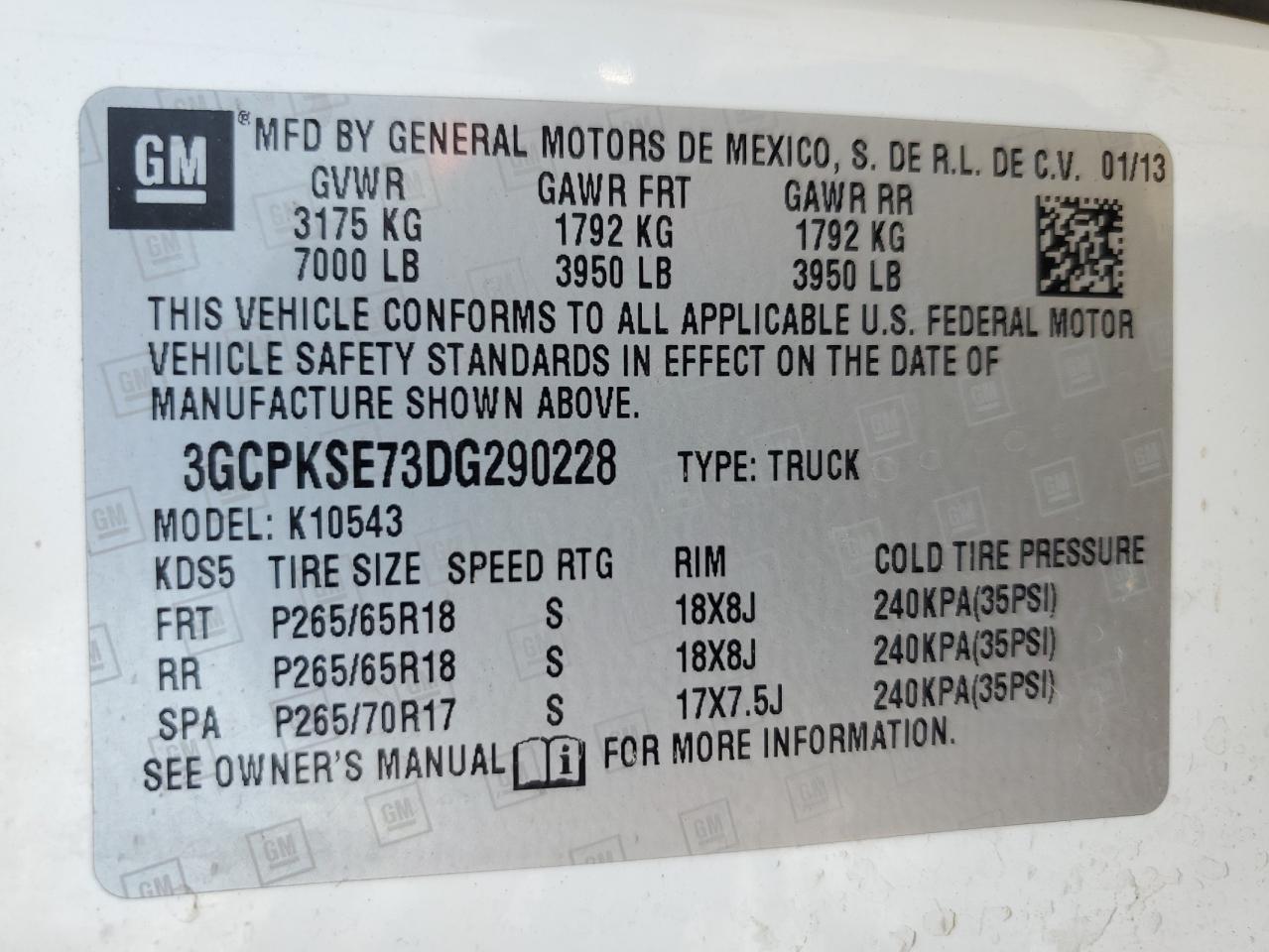 3GCPKSE73DG290228 2013 Chevrolet Silverado K1500 Lt