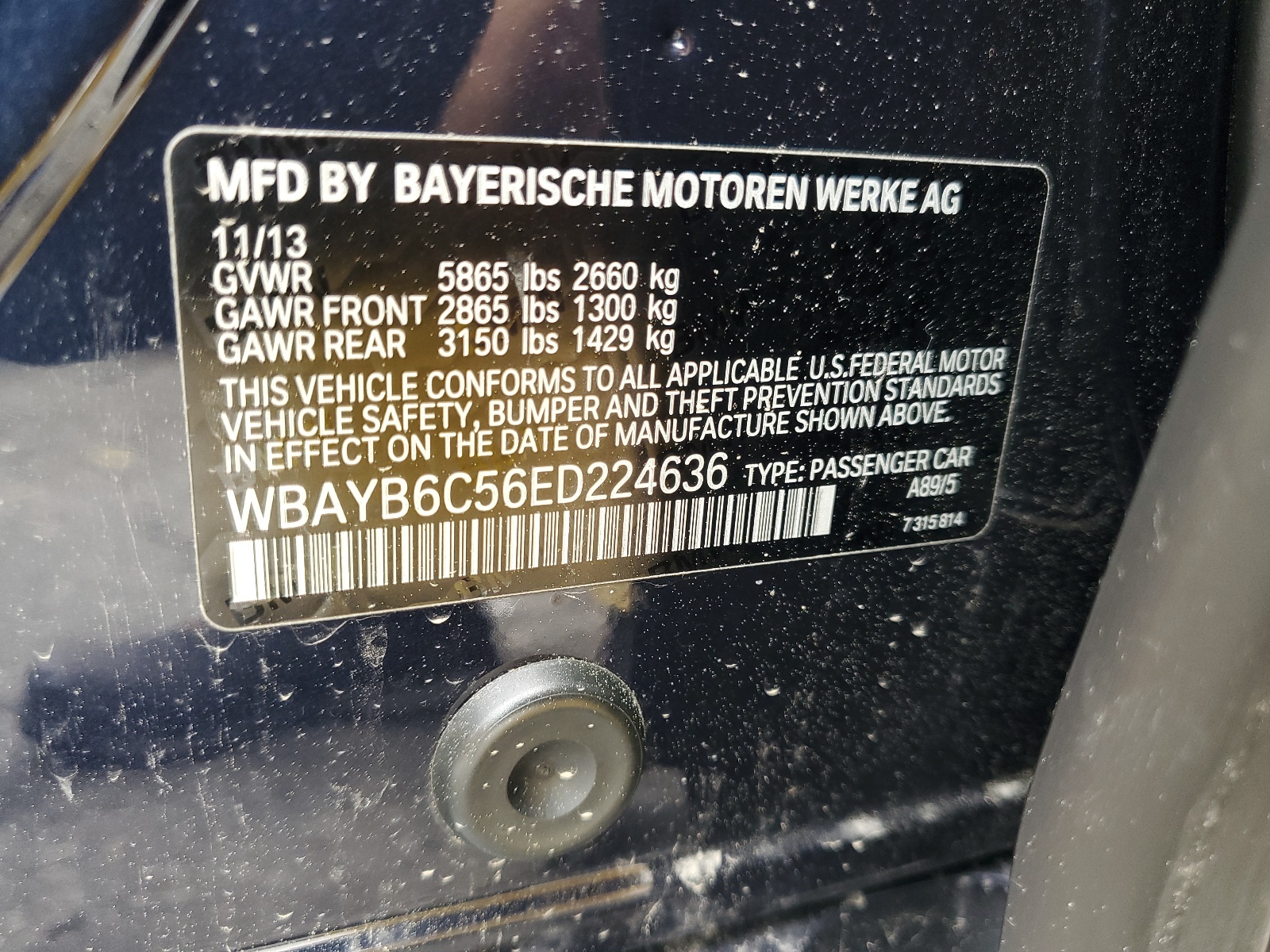 2014 BMW 750 Xi vin: WBAYB6C56ED224636