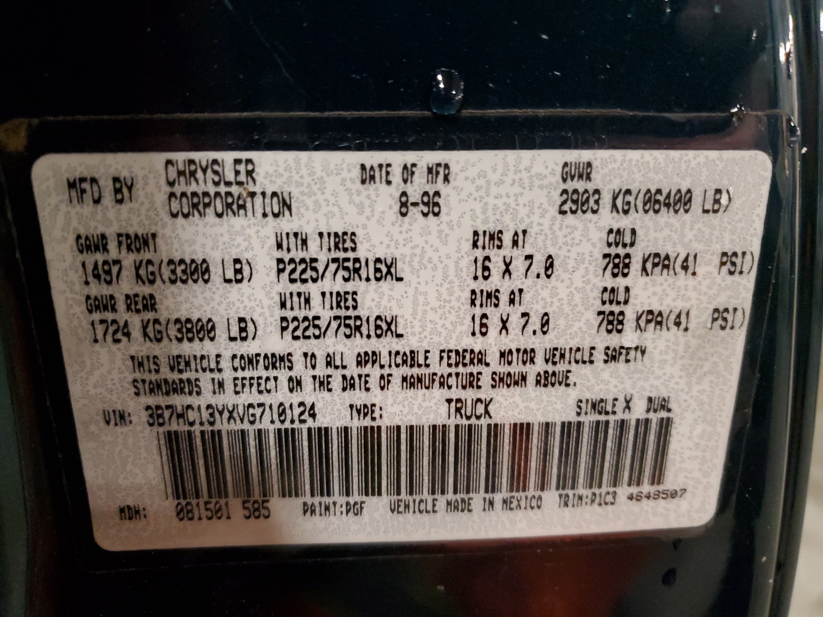 3B7HC13YXVG710124 1997 Dodge Ram 1500