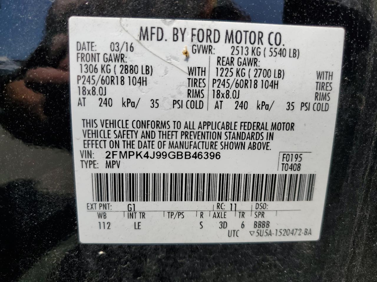 2FMPK4J99GBB46396 2016 Ford Edge Sel