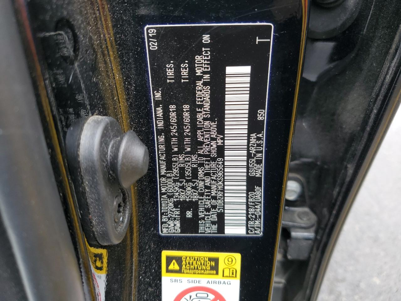 2019 Toyota Highlander Le VIN: 5TDBZRFH0KS965649 Lot: 56597164