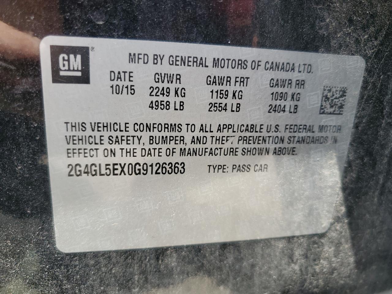 2G4GL5EX0G9126363 2016 Buick Regal