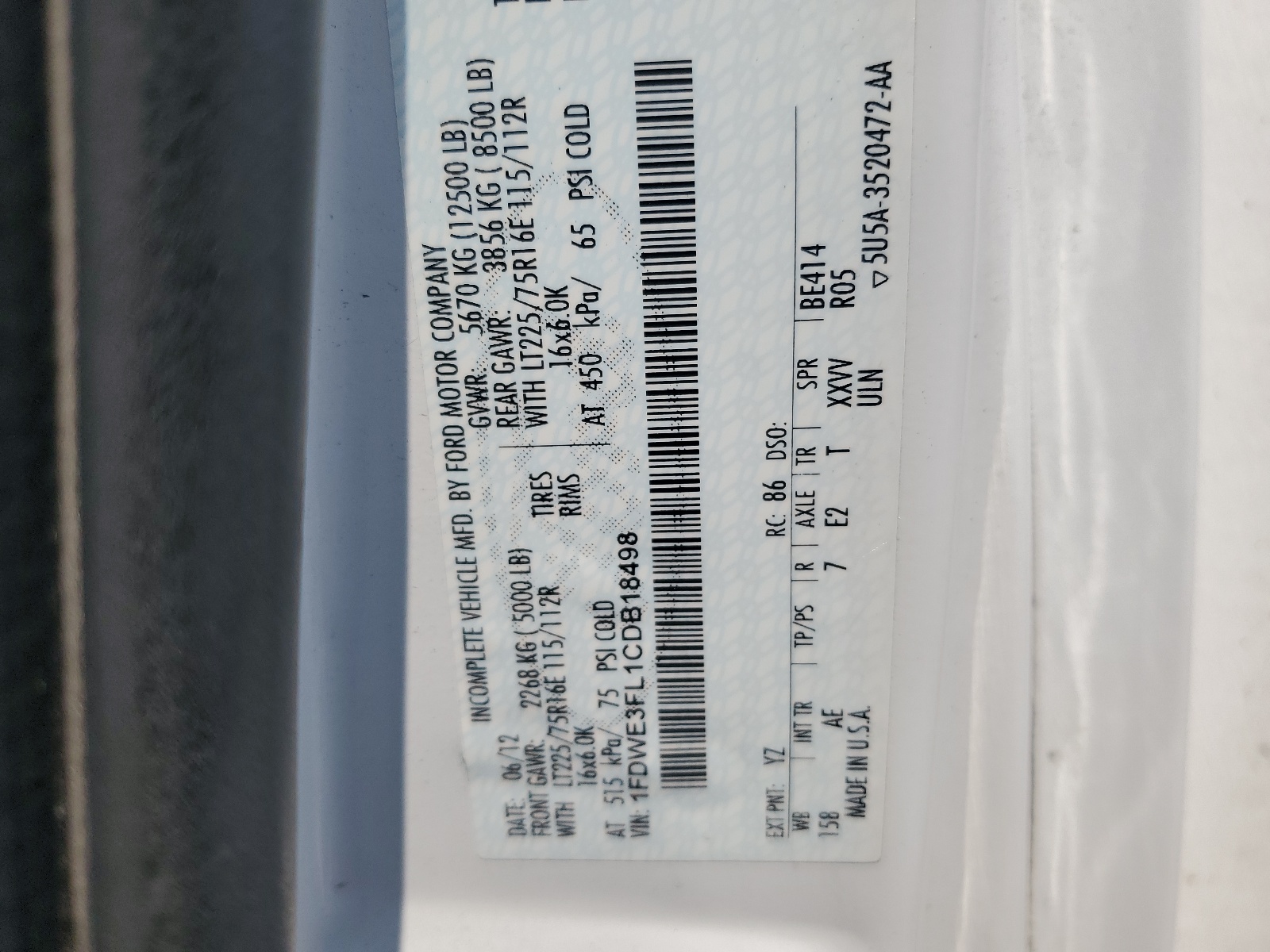 1FDWE3FL1CDB18498 2012 Ford Econoline E350 Super Duty Cutaway Van