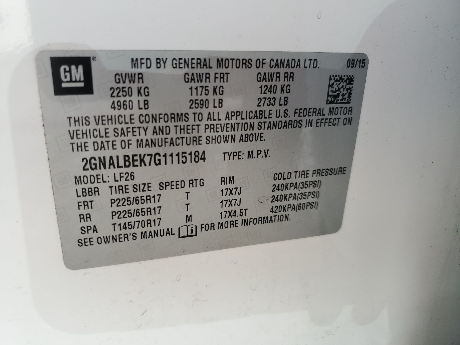 2GNALBEK7G1115184 2016 Chevrolet Equinox Ls